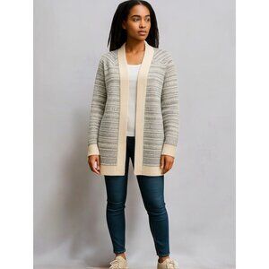 Neiman Marcus 100% Cashmere Collection Open Front Striped Pattern Womens Size SM